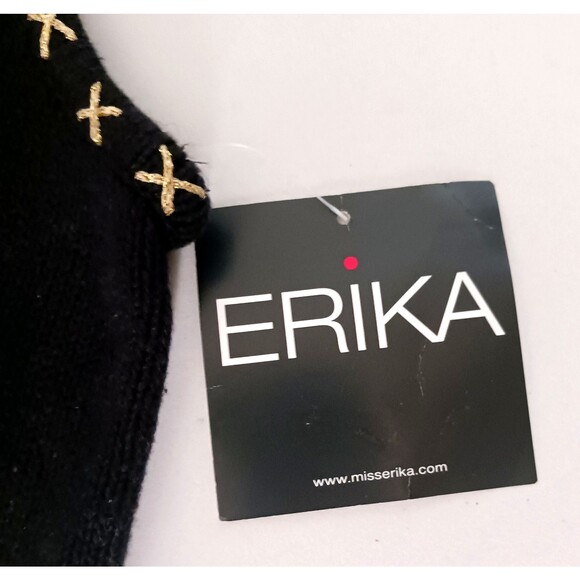 NWT Erika Knit XMAS Trees Vest Blk Cotton Embroidered w Beads Zip Front Sz M - Picture 4 of 9